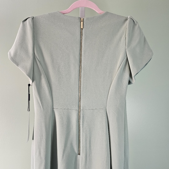 Calvin Klein Crew Neck Short Tulip Sleeve Solid Sheath Stretch Dress Sage Green - Picture 10 of 12